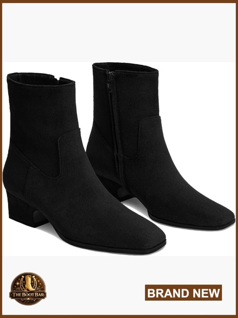 Square Toe Ankle Booties Chunky Block Heel Side Zipper Low Heel Comfort Shoes